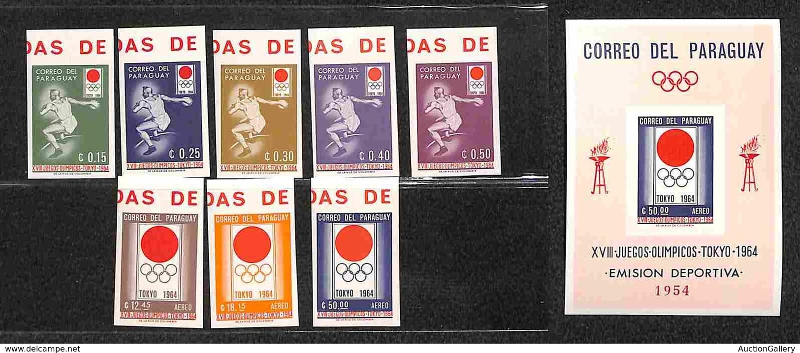 OLTREMARE - PARAGUAY - 1964 - Olimpiadi Tokyo (1273/1280 + Block 51) - Serie Completa + Foglietto - Non Dentellati - Gom - Sonstige & Ohne Zuordnung