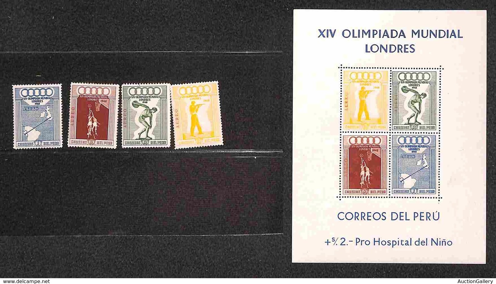 OLTREMARE - PERÙ - 1948 - Olimpiadi Londra (458A/461A + Block 1) - Serie Completa + Foglietto - Gomma Integra (76) - Other & Unclassified