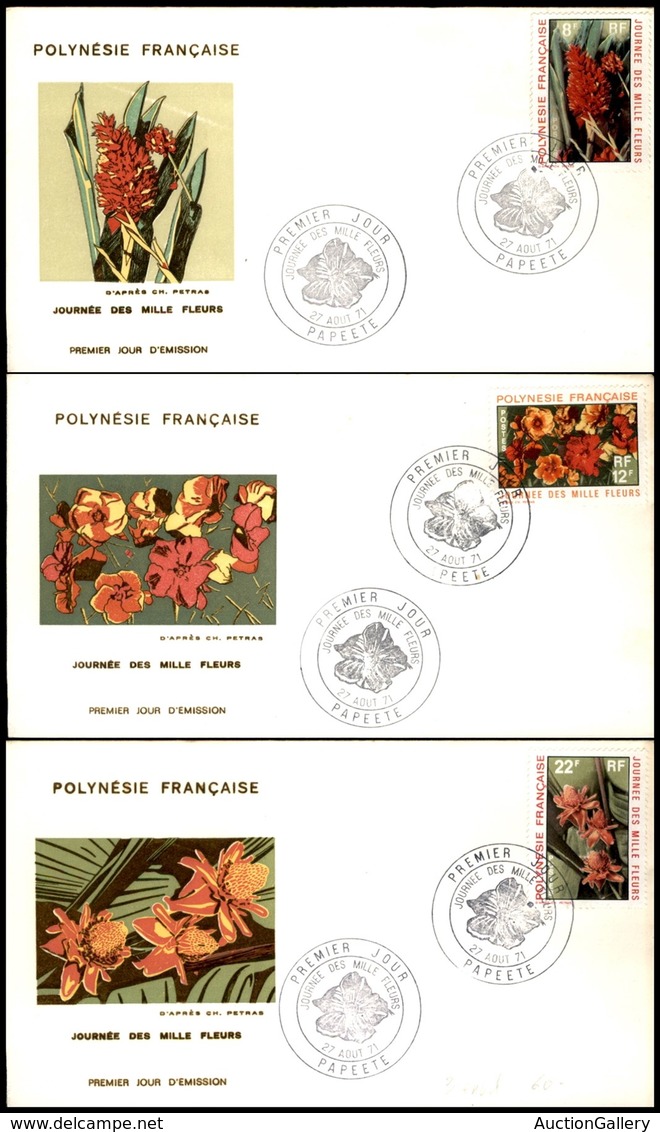 OLTREMARE - POLINESIA FRANCESE - 1971 - Mille Fiori (133/135) - Serie Completa - 3 FDC 27.8.71 - Sonstige & Ohne Zuordnung