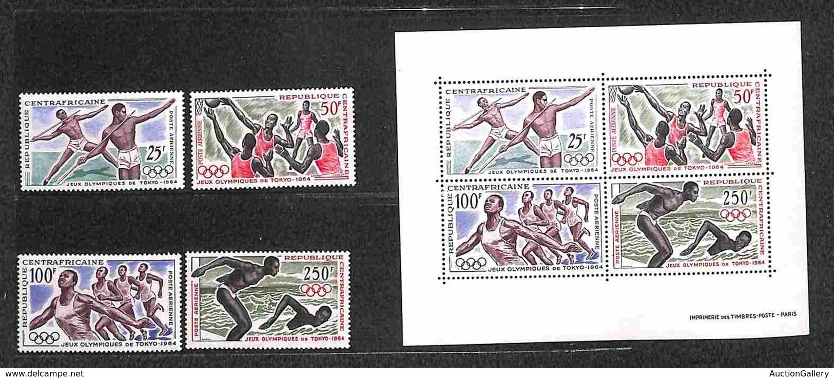 OLTREMARE - REPUBBLICA CENTRAFRICANA - 1964 - Olimpiadi Tokyo (59/62 + Block 2) - Serie Completa + Foglietto - Gomma Int - Other & Unclassified