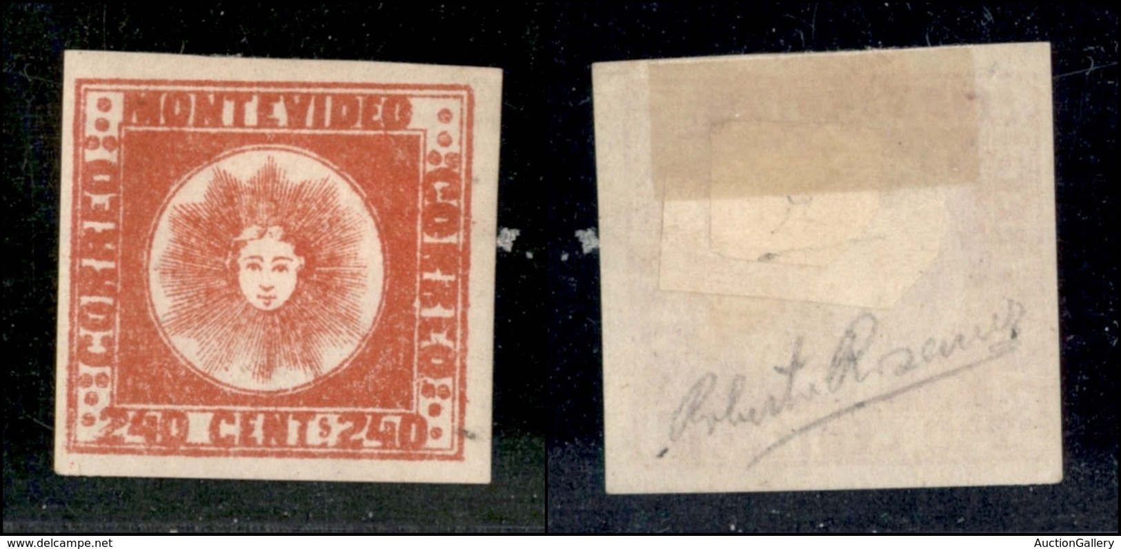 OLTREMARE - URUGUAY - 1858 - 240 Cent Montevideo (7 - Cartaspessa) - Gomma Originale - Other & Unclassified