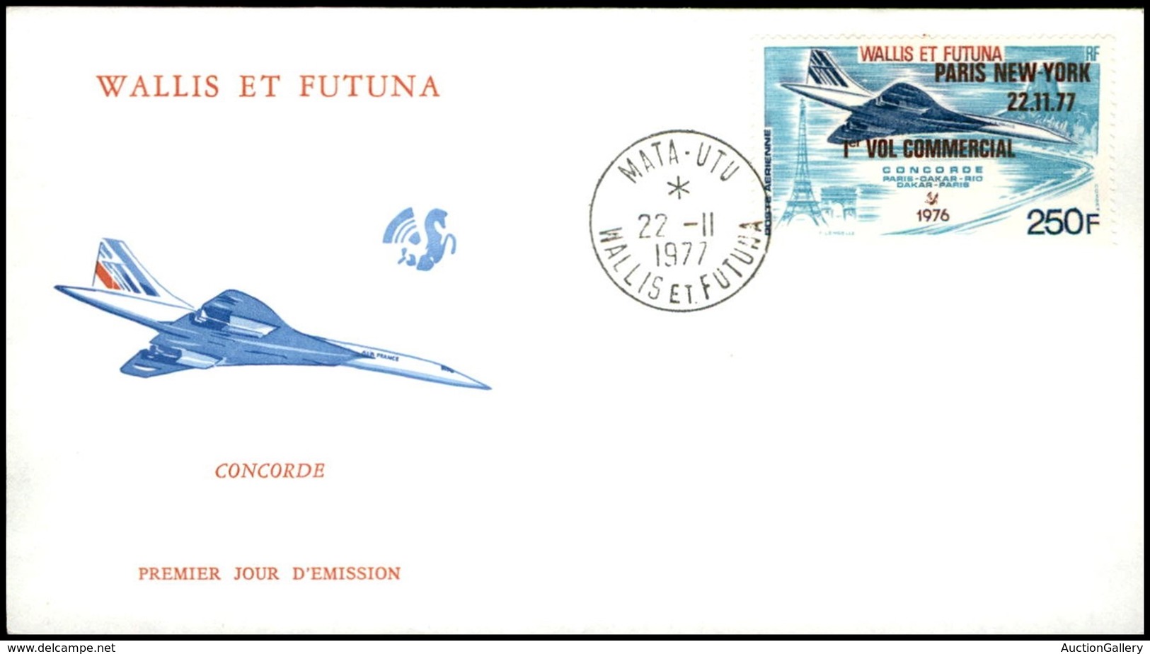 OLTREMARE - WALLIS ET FUTUNA - 1977 - 200 Fr Volo Parigi New York (291) - FDC 22.11.77 - Sonstige & Ohne Zuordnung