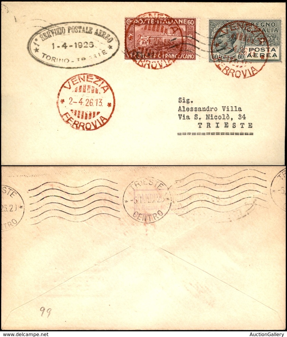 POSTA AEREA - AEROGRAMMI - PRIMI VOLI - ITALIA - 1926 (1 Aprile) - Venezia Trieste - Aerogramma Del Volo - Other & Unclassified