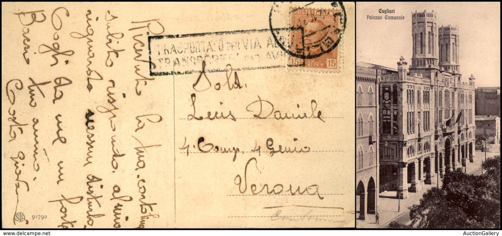 POSTA AEREA - AEROGRAMMI - PRIMI VOLI - ITALIA - 1930 (12 Ottobre) - Trasportata Per Via Aerea - Cartolina Da Cagliari A - Altri & Non Classificati