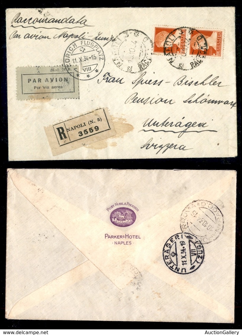 POSTA AEREA - AEROGRAMMI - PRIMI VOLI - ITALIA - 1934 (10 Ottobre) - Aerogramma Raccomandato Da Napoli A Zurigo - Autres & Non Classés