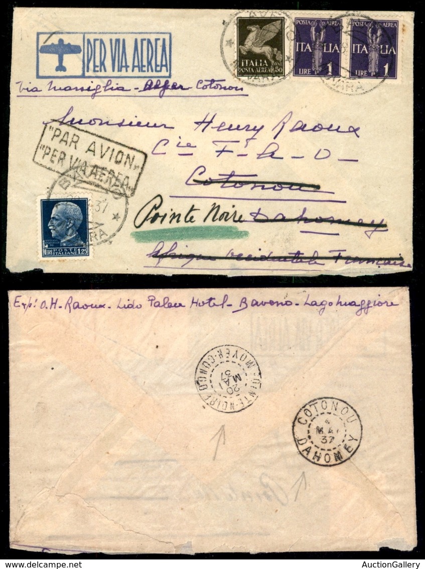 POSTA AEREA - AEROGRAMMI - PRIMI VOLI - ITALIA - 1937 (28 Aprile) - Aerogramma Da Baveno A Cotonou (Dahomey) Via Marsigl - Andere & Zonder Classificatie