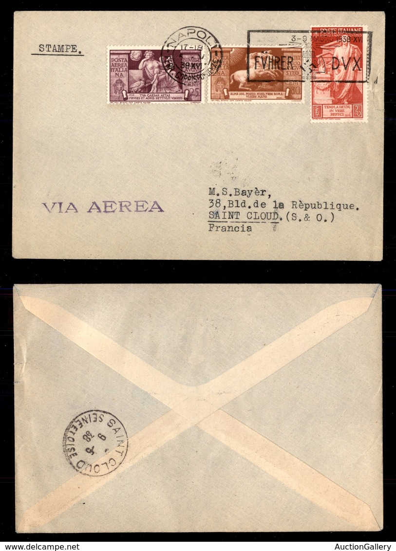 POSTA AEREA - AEROGRAMMI - PRIMI VOLI - ITALIA - 1938 (5 Maggio) - Visita Del Fuhrer - Aerogramma Da Napoli A St. Cloud  - Other & Unclassified