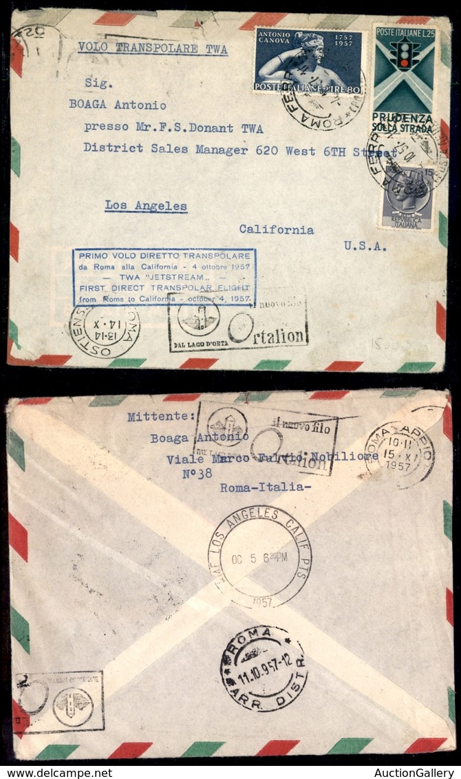 POSTA AEREA - AEROGRAMMI - PRIMI VOLI - ITALIA - 1957 (4 Ottobre) - Volo Transpolare Roma Los Angeles - Aerogramma Del V - Otros & Sin Clasificación