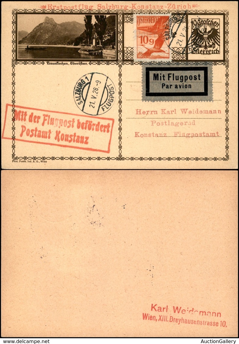 POSTA AEREA - AEROGRAMMI - PRIMI VOLI - AUSTRIA - 1928 (21 Maggio) - Salzburg Kostanz - Aerogramma Del Volo - Sonstige & Ohne Zuordnung