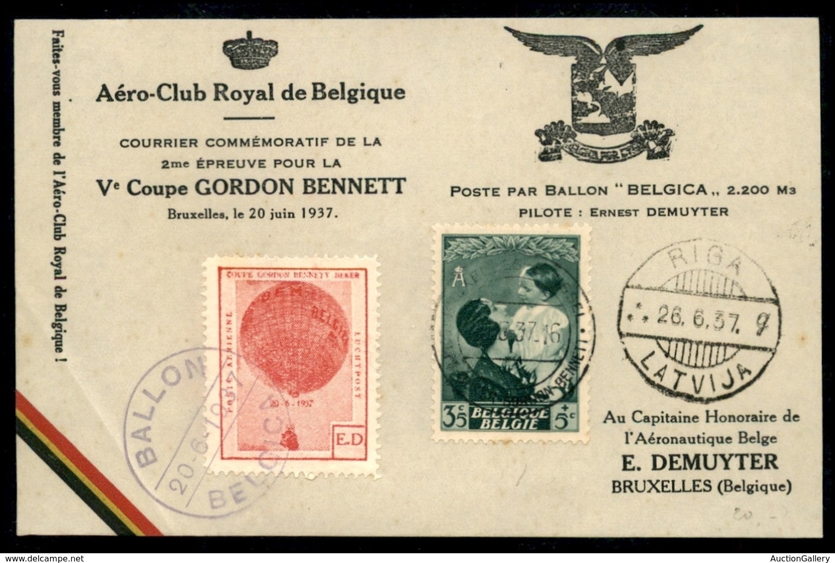 POSTA AEREA - AEROGRAMMI - PRIMI VOLI - BELGIO - 1937 (20 Giugno) - Coppia Gordon Bennett/Ballon Belgica - Otros & Sin Clasificación