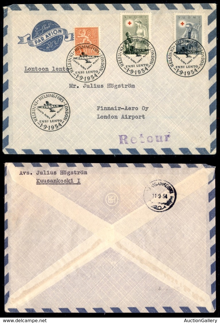 POSTA AEREA - AEROGRAMMI - PRIMI VOLI - FINLANDIA - 1954 (settembre) - Helsinki London - Aerogramma Del Volo - Sonstige & Ohne Zuordnung