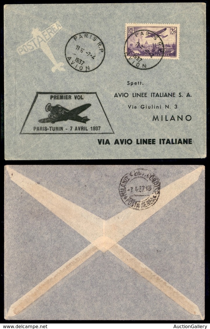 POSTA AEREA - AEROGRAMMI - PRIMI VOLI - FRANCIA - 1937 (7 Aprile) - Parigi Torino - Aerogramma Per Milano - Timbro Speci - Sonstige & Ohne Zuordnung