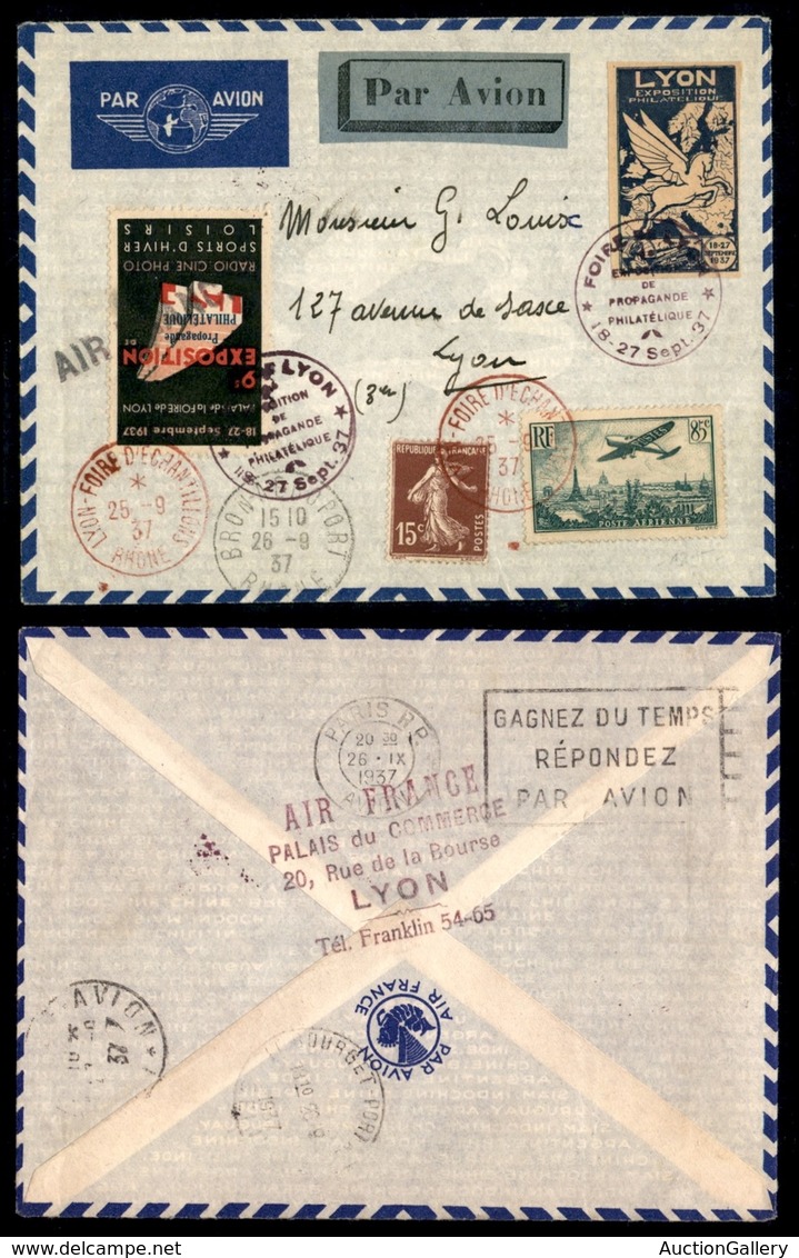 POSTA AEREA - AEROGRAMMI - PRIMI VOLI - FRANCIA - 1937 (25 Settembre) - Aerogramma Da Lione A Parigi - Other & Unclassified