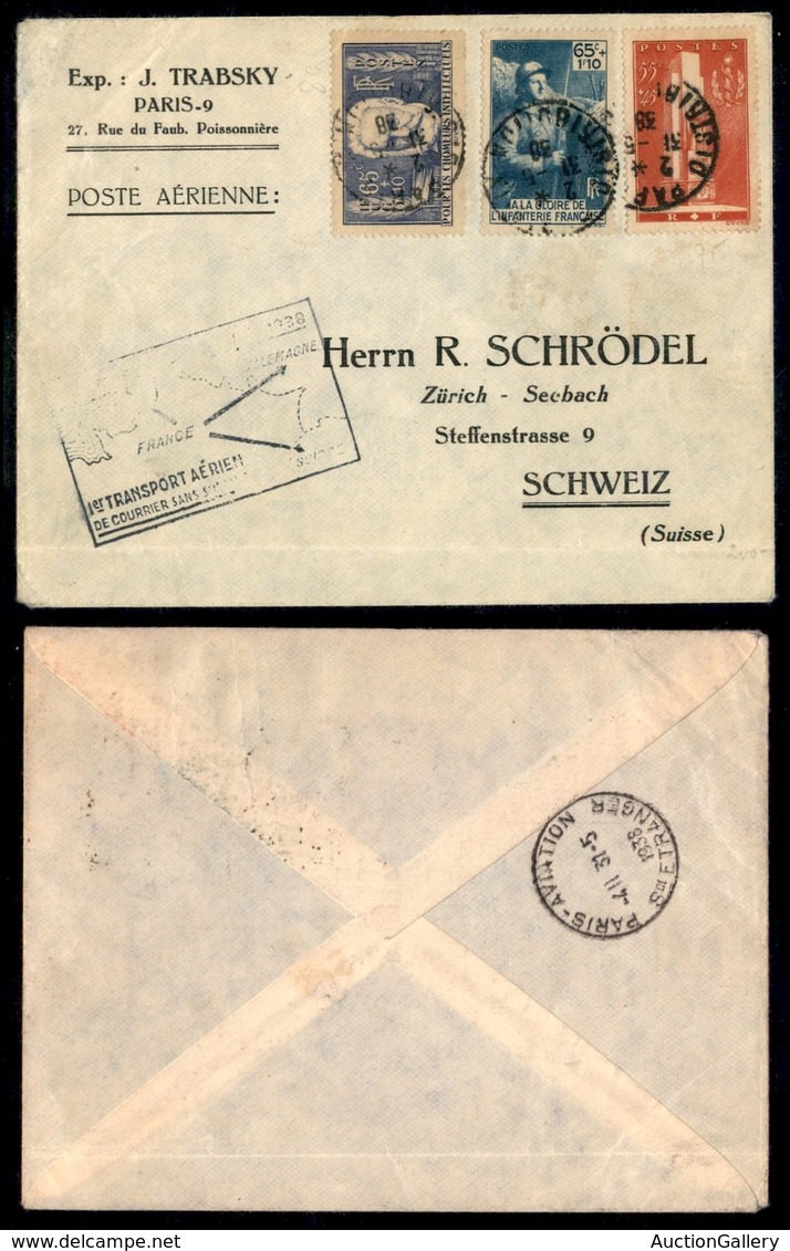 POSTA AEREA - AEROGRAMMI - PRIMI VOLI - FRANCIA - 1938 (31 Maggio) - Parigi Zurigo - Aerogramma Del Volo - Sonstige & Ohne Zuordnung