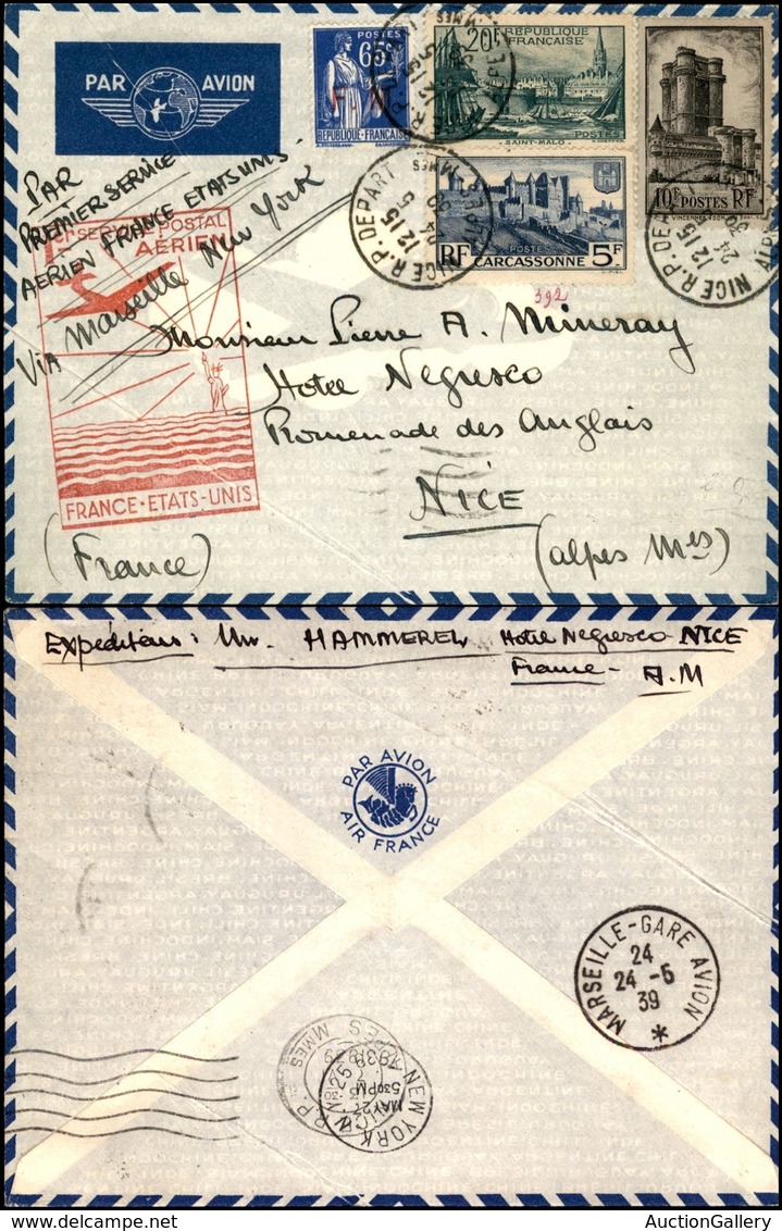 POSTA AEREA - AEROGRAMMI - PRIMI VOLI - FRANCIA - 1939 (24 Maggio) - Marsiglia New York - Aerogramma Del Volo - Other & Unclassified