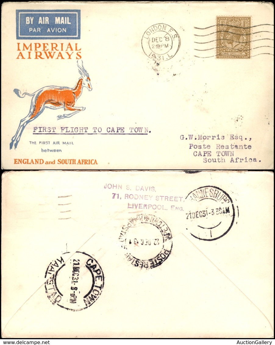 POSTA AEREA - AEROGRAMMI - PRIMI VOLI - GRAN BRETAGNA - 1931 (8 Dicembre) - Impreial Airways Londra Città Del Capo (via  - Andere & Zonder Classificatie