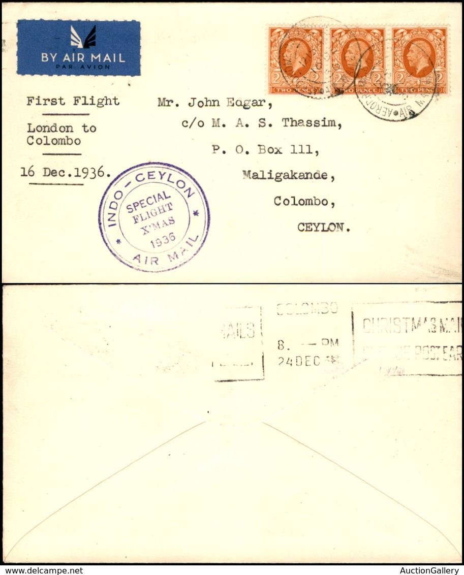 POSTA AEREA - AEROGRAMMI - PRIMI VOLI - GRAN BRETAGNA - 1936 (16 Dicembre) - Londra Ceylon - Aerogramma Del Volo - Sonstige & Ohne Zuordnung