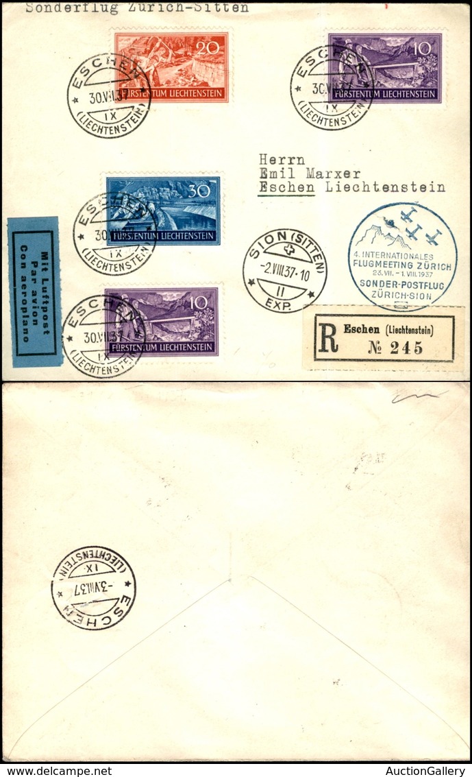 POSTA AEREA - AEROGRAMMI - PRIMI VOLI - LIECHTENSTEIN - 1937 (30 Luglio) - Zurigo Sitten - Aerogramma Raccomandato Da Es - Andere & Zonder Classificatie