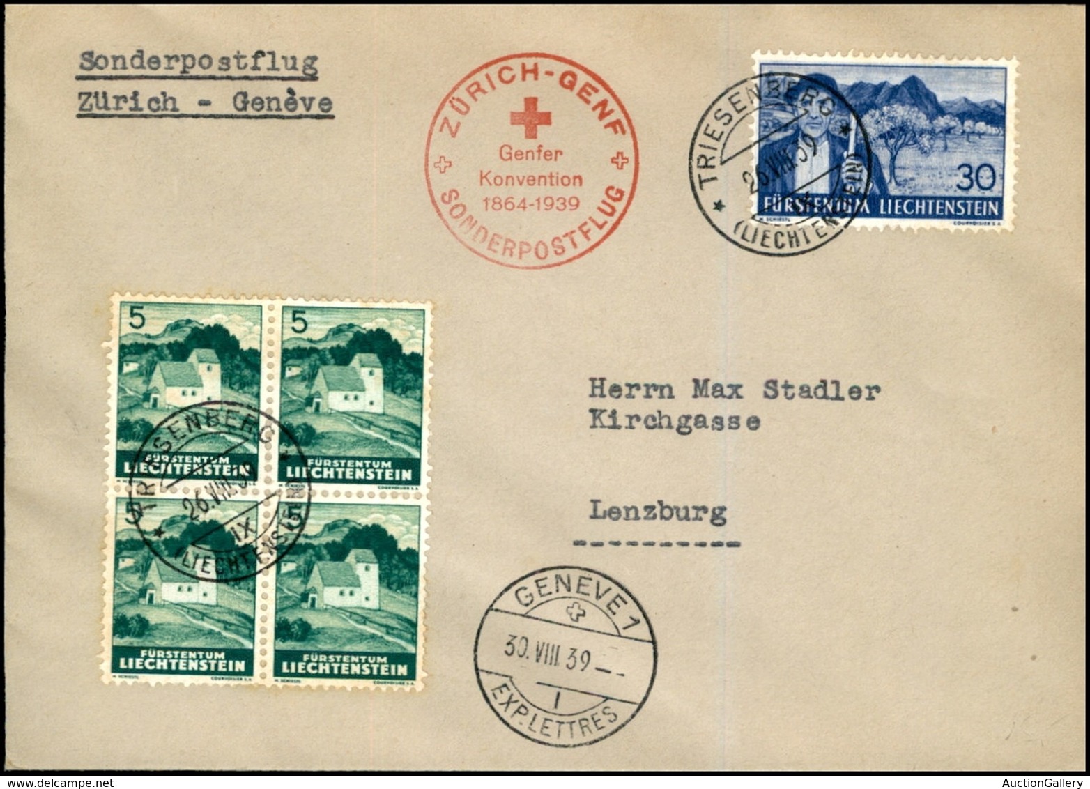 POSTA AEREA - AEROGRAMMI - PRIMI VOLI - LIECHTENSTEIN - 1939 (30 Agosto) - Zurigo Ginevra - Aerogramma Dal Liechtenstein - Sonstige & Ohne Zuordnung