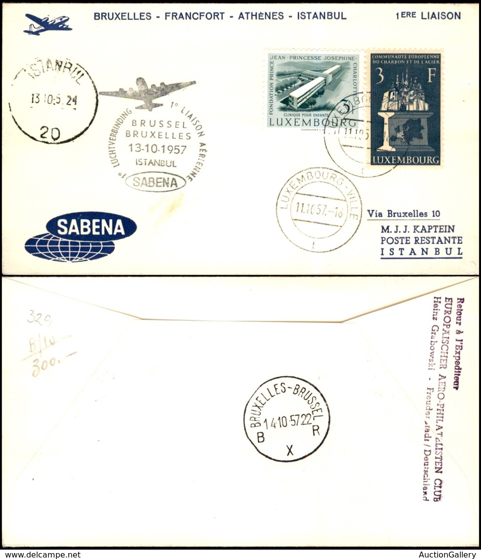 POSTA AEREA - AEROGRAMMI - PRIMI VOLI - LUSSEMBURGO - 1957 (13 Ottobre) - Bruxelles Istanbul - Aerogramma Sabena Del Vol - Other & Unclassified