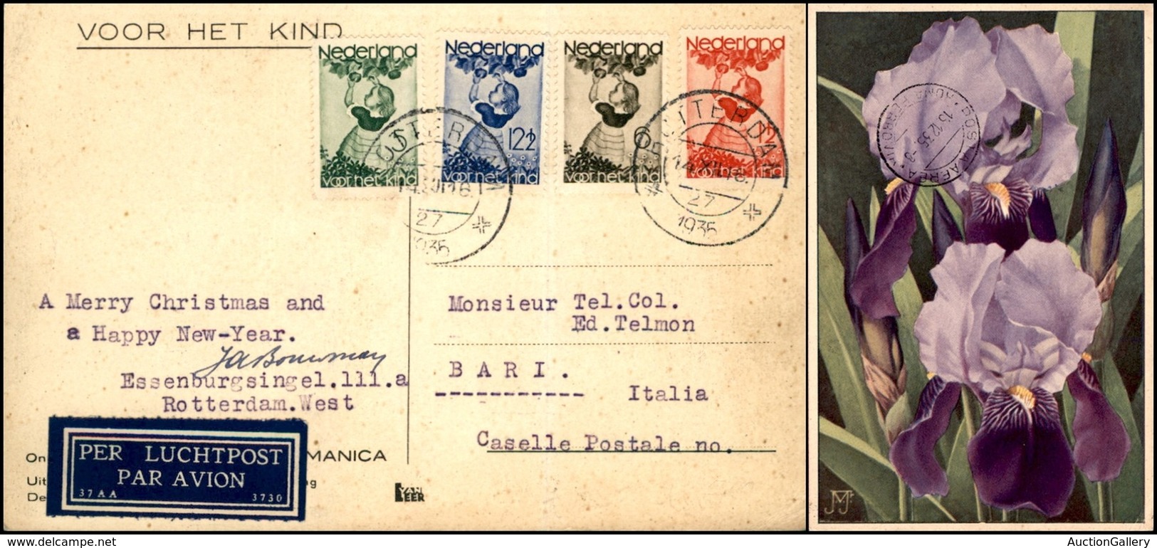 POSTA AEREA - AEROGRAMMI - PRIMI VOLI - OLANDA - 1936 (14 Dicembre) - Aerogramma Da Rotterdam A Bari - Other & Unclassified