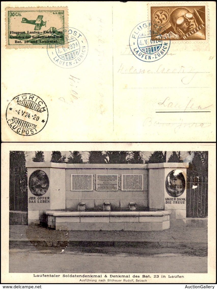 POSTA AEREA - AEROGRAMMI - PRIMI VOLI - SVIZZERA - 1924 (4 Maggio) - Laufen Zurich - Cartolina Del Volo Per Caufen - Sonstige & Ohne Zuordnung