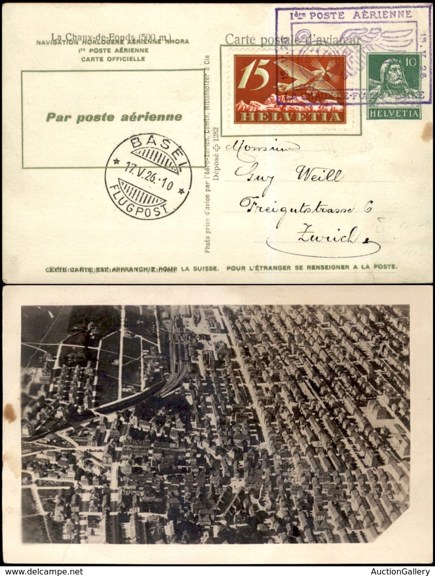 POSTA AEREA - AEROGRAMMI - PRIMI VOLI - SVIZZERA - 1926 (15 Maggio) - La Chaux De Fonds Basilea - Cartolina Postale (Nho - Andere & Zonder Classificatie