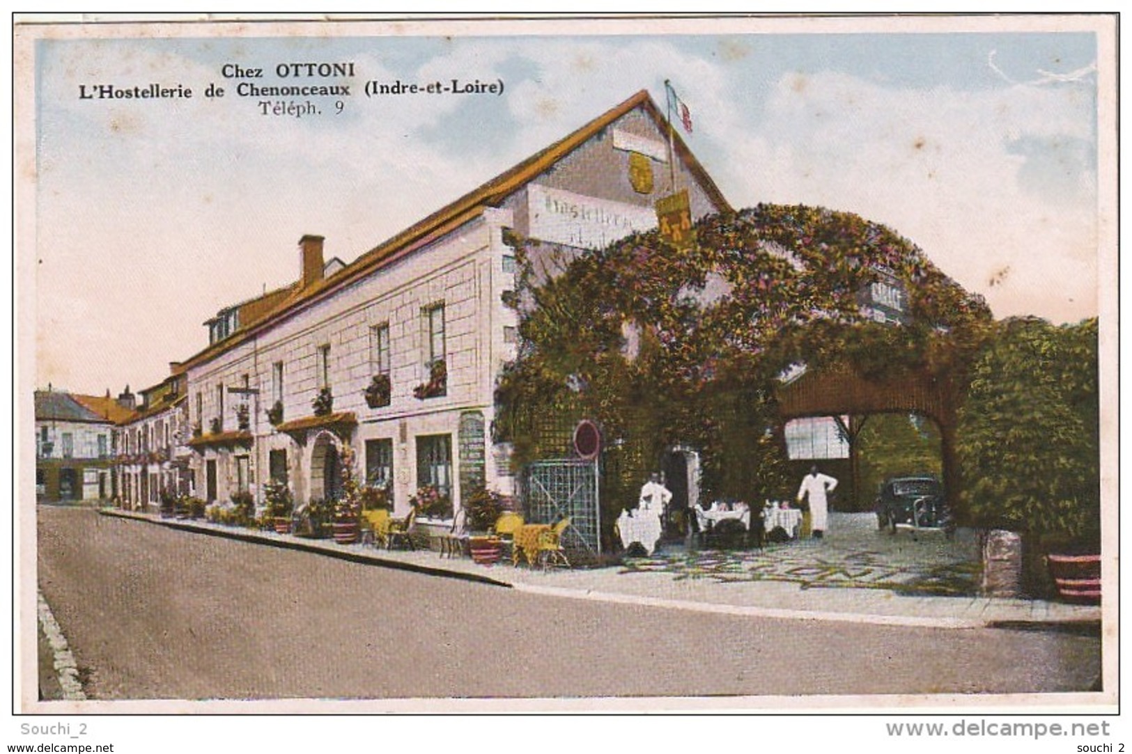 DE 11 -  L ' HOSTELLERIE DE CHENONCEAUX  " CHEZ OTTONI "  -  RESTAURATEUR , SERVEUR -   CARTE COULEURS  -  2 SCANS - Chenonceaux