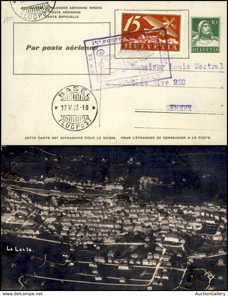 POSTA AEREA - AEROGRAMMI - PRIMI VOLI - SVIZZERA - 1926 (15 Maggio) - Le Locle Basilea - Cartolina Postale (Nhora) Per G - Other & Unclassified