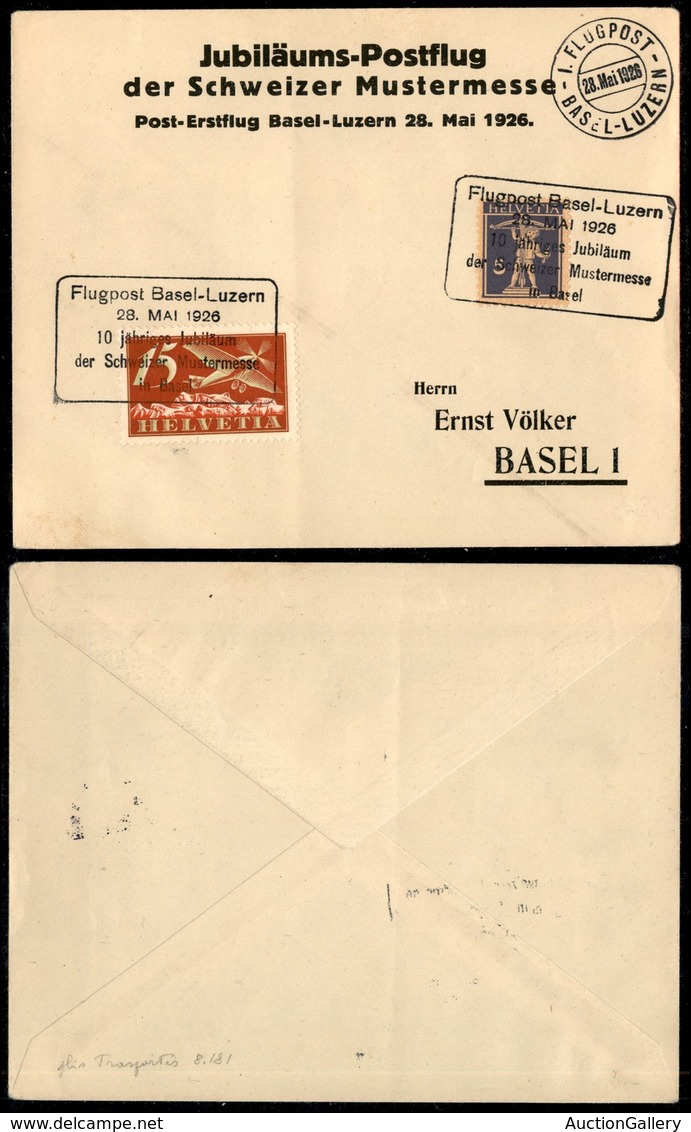 POSTA AEREA - AEROGRAMMI - PRIMI VOLI - SVIZZERA - 1926 (28 Maggio) - Basel Luzern - Aerogramma Per Basilea - Sonstige & Ohne Zuordnung
