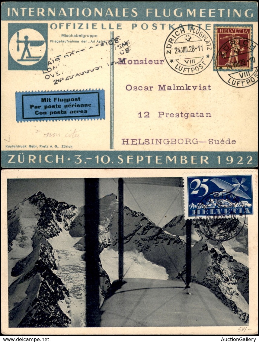POSTA AEREA - AEROGRAMMI - PRIMI VOLI - SVIZZERA - 1928 (24 Agosto) - Cartolina Da Zurigo A Helsingborg (via Londra) Con - Sonstige & Ohne Zuordnung