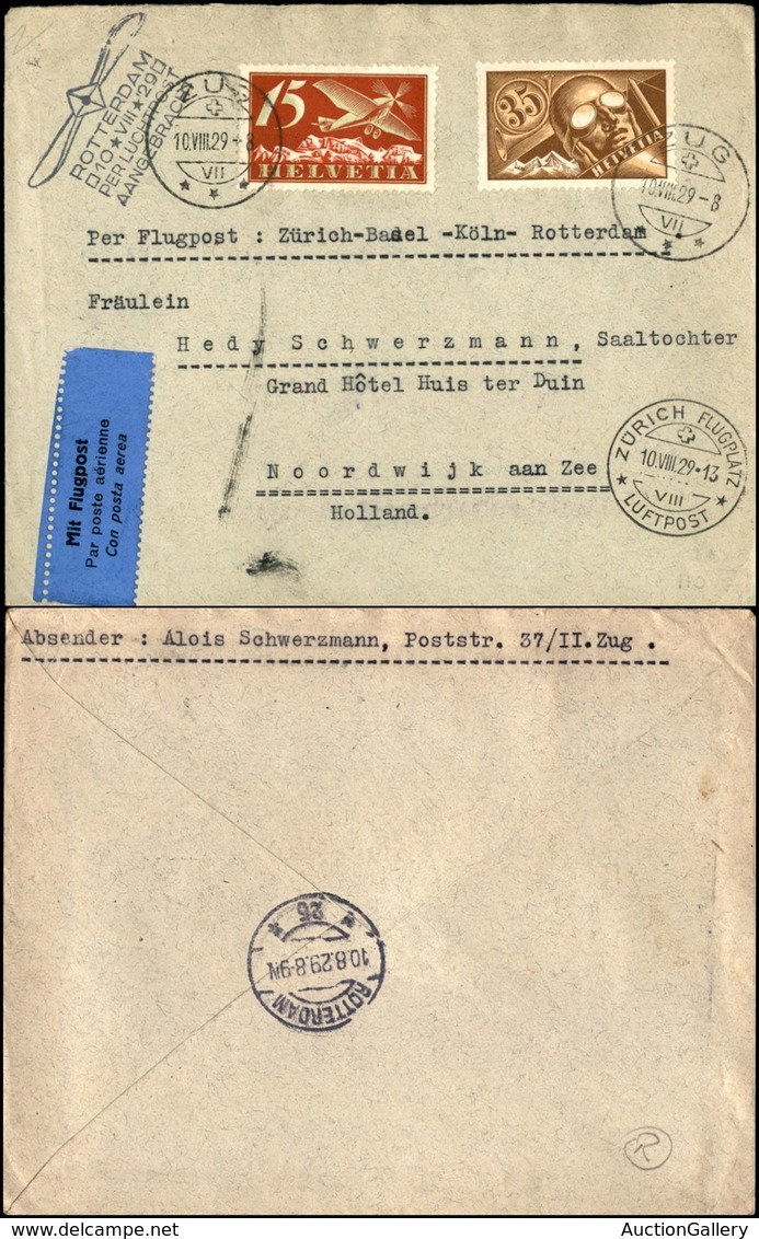 POSTA AEREA - AEROGRAMMI - PRIMI VOLI - SVIZZERA - 1929 (10 Agosto) - Zurich Basel Koln Rotterdam - Aerogramma Per Noord - Andere & Zonder Classificatie