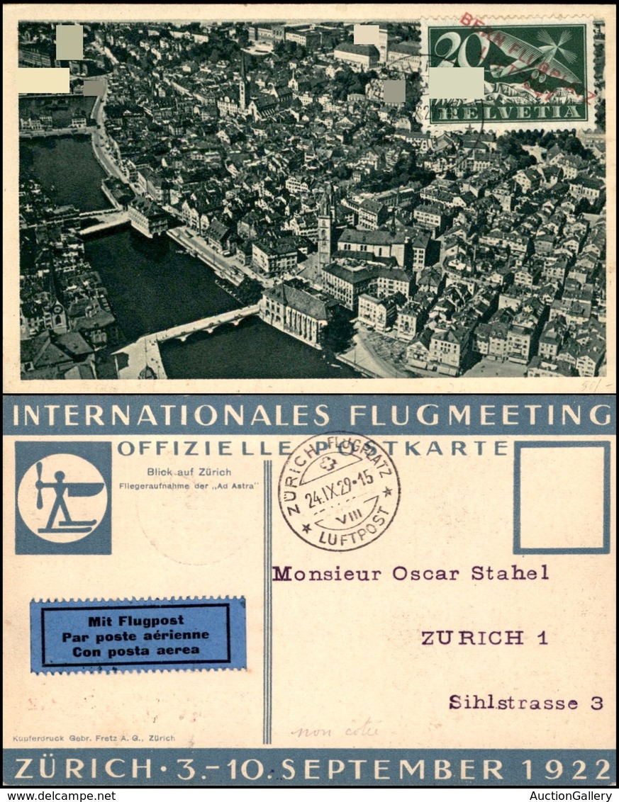 POSTA AEREA - AEROGRAMMI - PRIMI VOLI - SVIZZERA - 1929 (24 Settembre) - Bern Flugplatz Luftpost (in Rosso) - Cartolina  - Andere & Zonder Classificatie