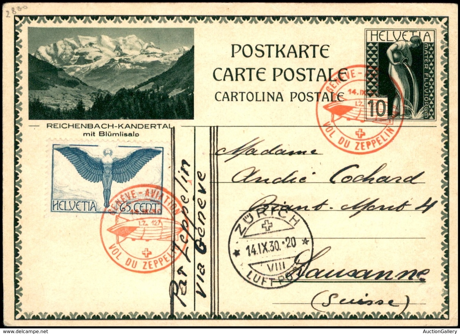 POSTA AEREA - AEROGRAMMI - PRIMI VOLI - SVIZZERA - 1930 (14 Settembre) - Geneve Aviation/Vol Du Zeppelin - Aerogramma Pe - Other & Unclassified