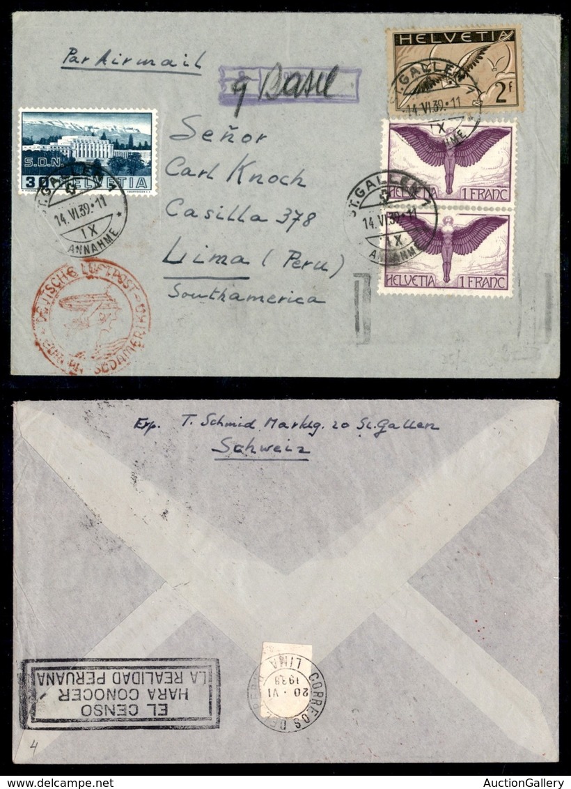 POSTA AEREA - AEROGRAMMI - PRIMI VOLI - SVIZZERA - 1939 (14 Giugno) - Europa Sudamerikaflug - Aerogramma Da St. Gallen A - Sonstige & Ohne Zuordnung