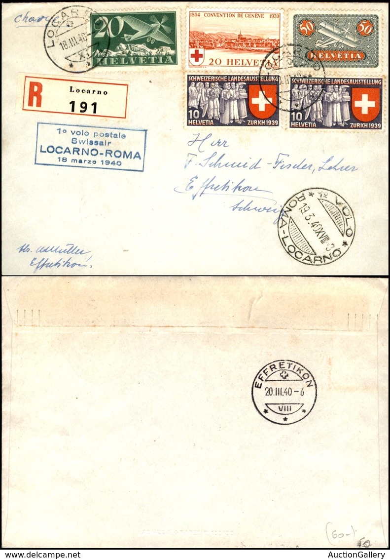 POSTA AEREA - AEROGRAMMI - PRIMI VOLI - SVIZZERA - 1940 (18 Marzo) - Locarno Roma - Aerogramma Raccomandato Per Effretik - Other & Unclassified