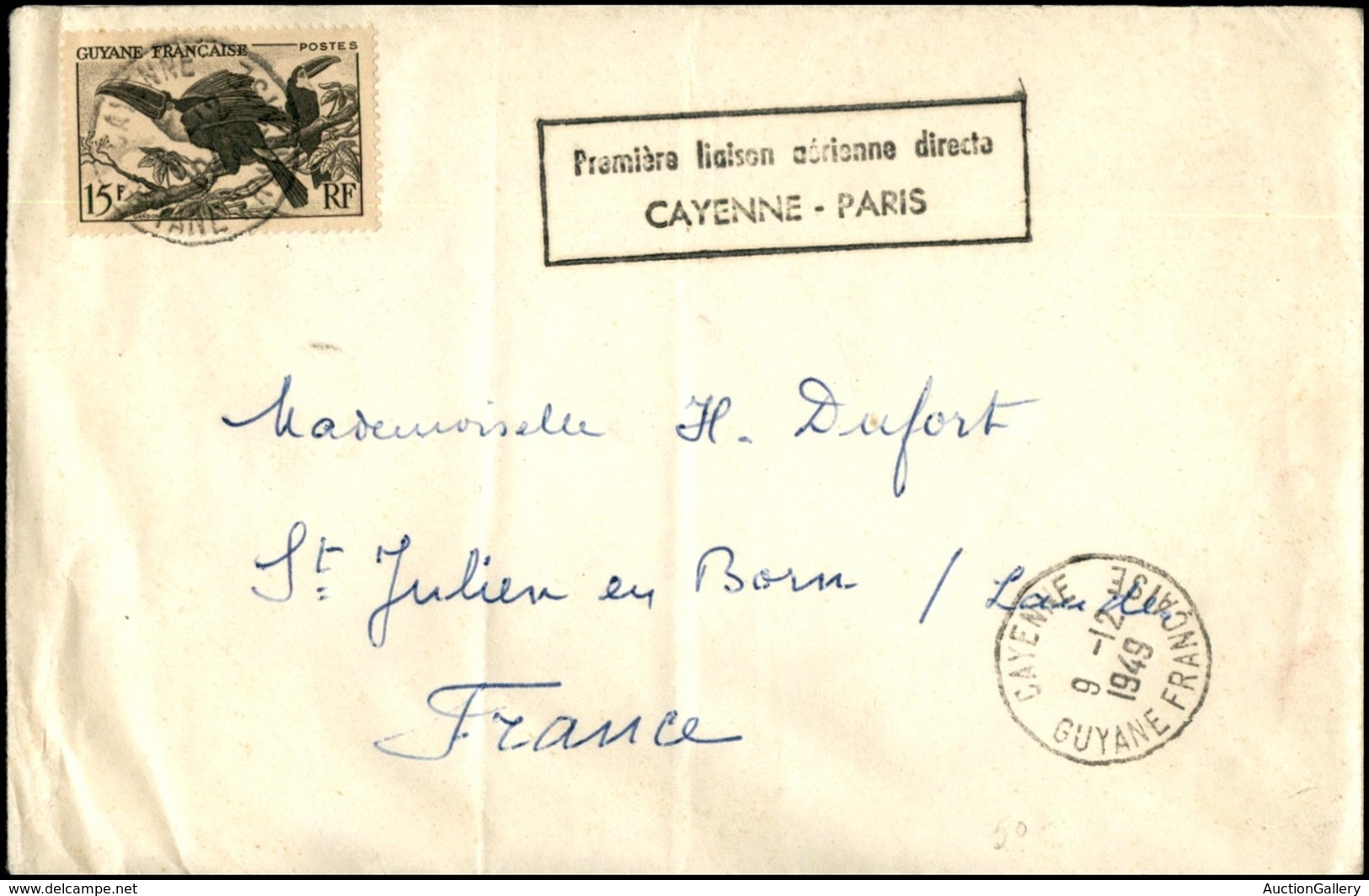 POSTA AEREA - AEROGRAMMI - PRIMI VOLI - GUYANA - 1943 (9 Dicembre) - Cayenne Parigi - Aerogramma Del Volo - Sonstige & Ohne Zuordnung