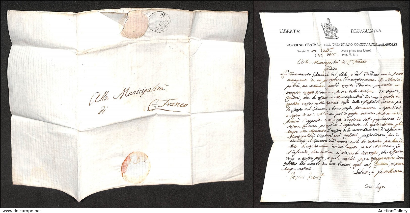 PREFILATELICHE - 1797 (20 Ottobre) - Treviso - Governo Centrale Del Trevigiano Coneglianese Cenedese - Lettera Per Caste - Sonstige & Ohne Zuordnung
