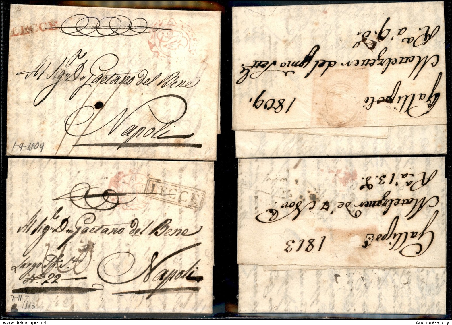 PREFILATELICHE - Lecce - Due Lettere Per Napoli Del 1809 (rosso) E 1813 - Tassate - Other & Unclassified