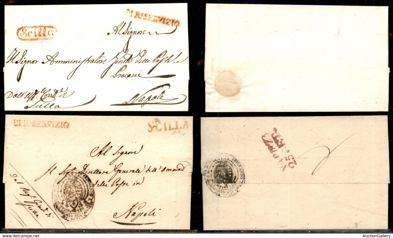 PREFILATELICHE - 1823 - Scilla (rosso) + Di R. Servizio (rosso) - Due Involucri Di Lettere Per Napoli - Chiavarello - Andere & Zonder Classificatie