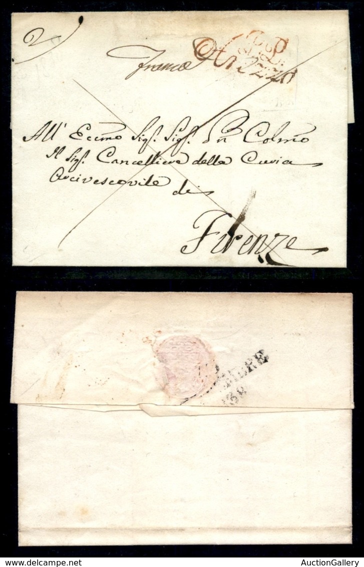 PREFILATELICHE - PP Arezzo (in Rosso) - 1838 - Involucro Di Lettera Per Firenze - Sonstige & Ohne Zuordnung