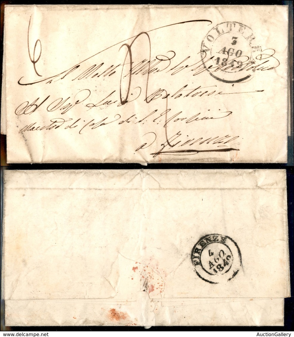 PREFILATELICHE - 1849 (3 Agosto) - Lettera Da Volterra A Firenze - Tassata - Otros & Sin Clasificación