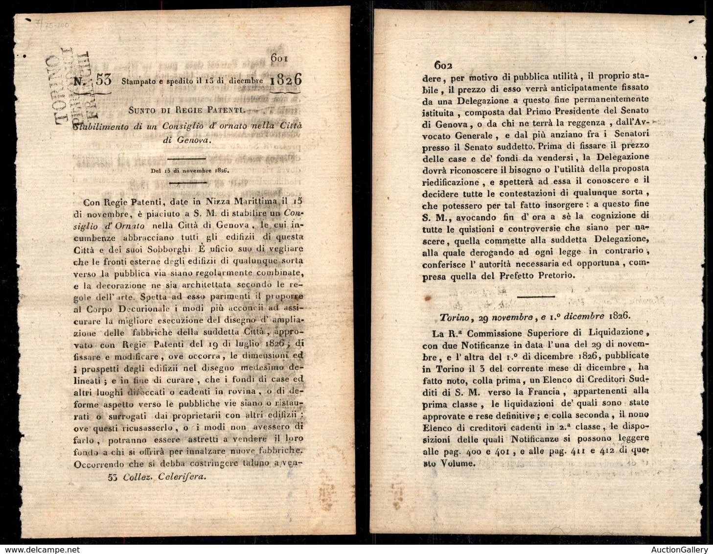 DOCUMENTI - VARIE - CARTOLINE - Torino Periodici Franchi - Foglio A Stampa Spedito Il 13 Dicembre 1826 - Andere & Zonder Classificatie