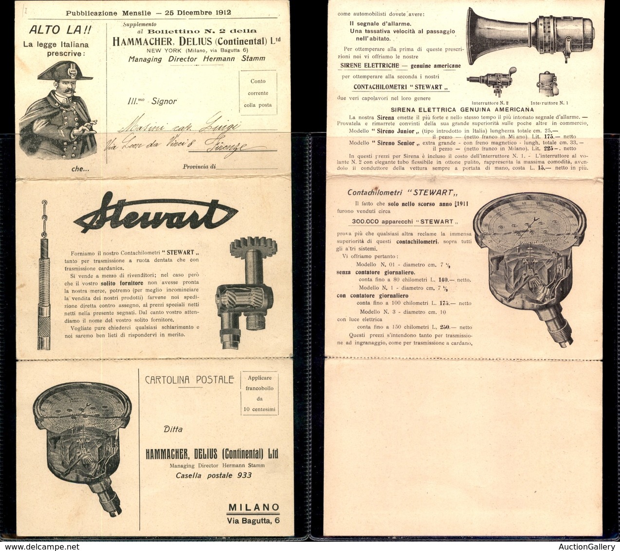 DOCUMENTI - VARIE - CARTOLINE - Hammacher Delius (Continental) Ltd Milano - Cartolina Tripla - Nuova - Andere & Zonder Classificatie