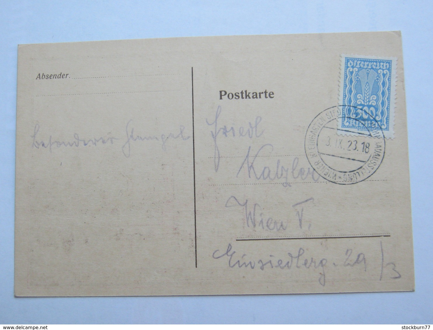 1923 ,  Wien - Kleingartenausstellung   , Klarer Sonderstempel Auf Sonder -Karte - Briefe U. Dokumente