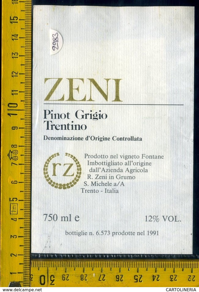 Etichetta Vino Liquore Pinot Grigio Zeni 1991 S. Michele TN - Altri & Non Classificati