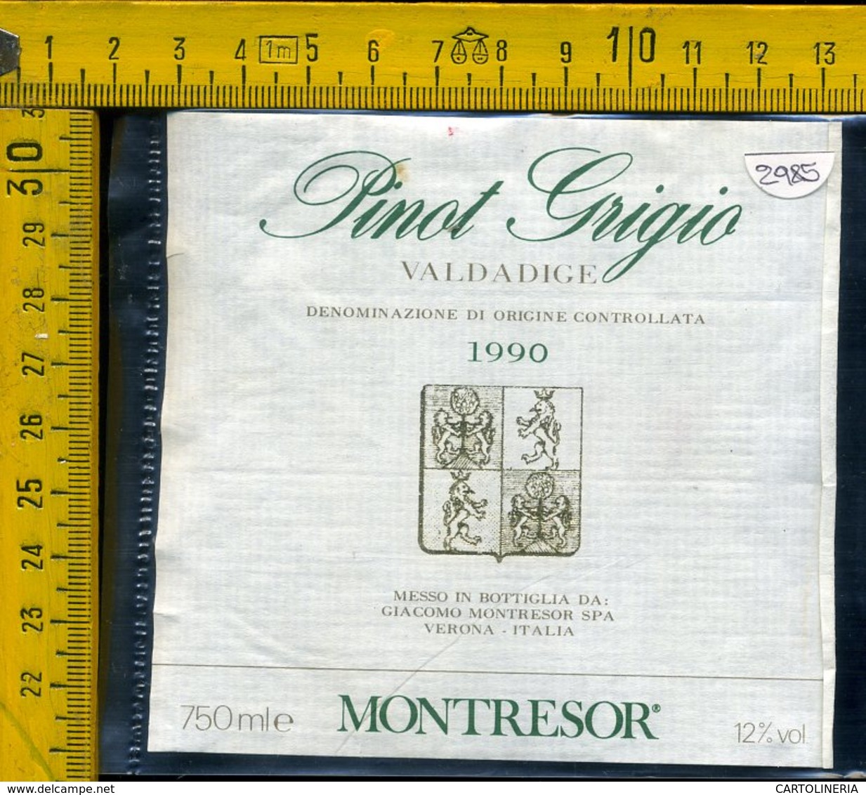 Etichetta Vino Liquore Pinot Grigio 1990 Montresor Verona - Altri & Non Classificati