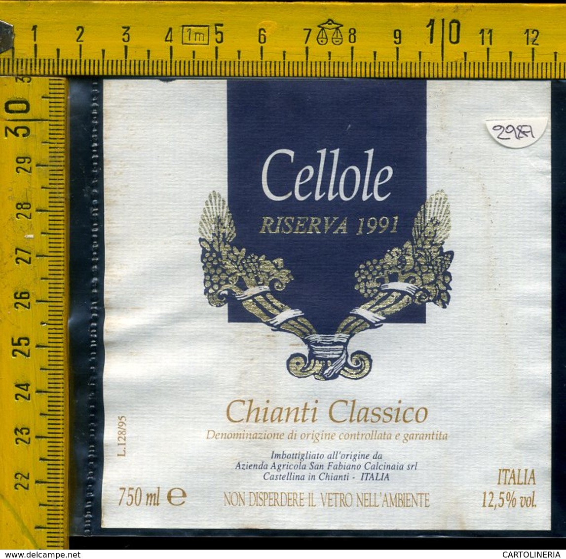 Etichetta Vino Liquore Chianti Classico Cellole 1991 Castellina In Chianti - Altri & Non Classificati