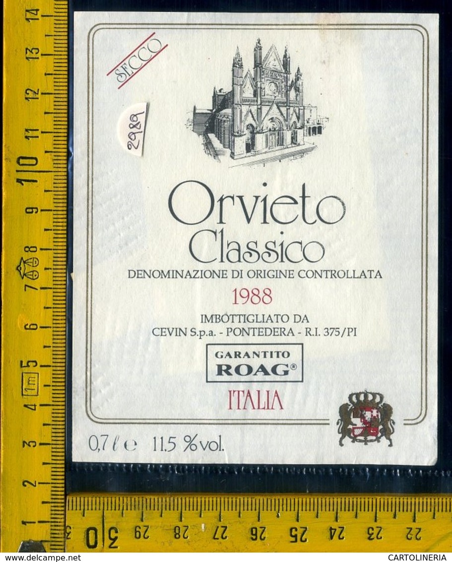 Etichetta Vino Liquore Orvieto Secco 1988 Cevin S.p.a. Pontedera - Altri & Non Classificati