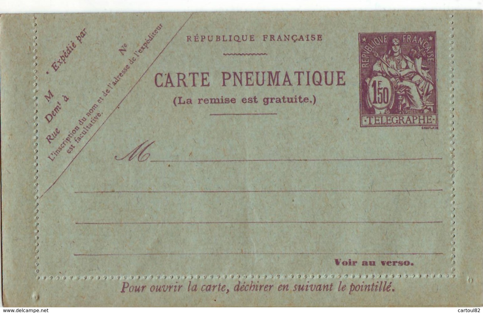 237 DA 1,50fr Champlain Pneumatique - Cartes Postales Types Et TSC (avant 1995)
